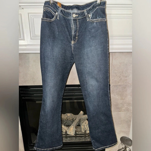 Aura Denim - Wrangler Aura Jeans Women's Bootcut Mid Rise Stretch Dark Wash Blue Denim SZ 12